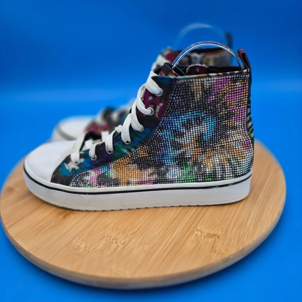Steve Madden Jshake‎ High Top Rhinestone Side Zip Sneakers Colorful Shoes 5M